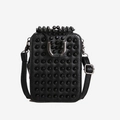 Stylish black rivet crossbody square bag with punk style studs and metal buckle closure - Black Vertical