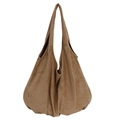 Minimalist large brown suede tote bag for women featuring a retro slouchy crescent design - Khaki