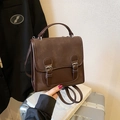 Retro dark brown crossbody bag in frosted texture with twin buckle flap and handle - No Pendant / Brown