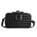 Black studded crossbody bag with pebbled leather finish and metal clasp closure - Horizontal