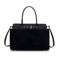 Bolso tote negro minimalista en mezcla de cuero con herrajes dorados y bandolera - Negro