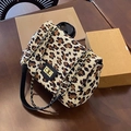 Chic leopard print crossbody bag with gold chain strap and twist lock closure - White