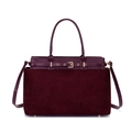 Bolso tote de ante color burdeos con correas de cuero y detalles metálicos dorados - Burdeos