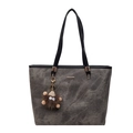 Dark grey minimalist tote bag with textured finish, black straps and cute monster charm - Black With Pendant