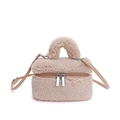 Mini borsa a tracolla beige in ecopelliccia con manico e cinturino regolabile - Cachi (Senza Ciondolo)