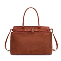 Bolso tote de cuero marrón y ante con hebilla vintage y correa de hombro ajustable - Tostado