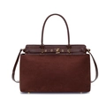 Bolso tote retro de gran capacidad en cuero texturizado marrón oscuro y ante con hebillas - café