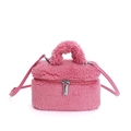 Piccola borsa a secchiello rosa in peluche con tracolla in pelle da donna - Rosa (Senza Ciondolo)