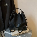 Borsa a secchiello nera in pelle scamosciata e pelle, zaino multifunzionale chic - Nero