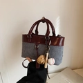 Bolso elegante de charol granate y pana gris con detalle de amuleto de béisbol - Gris (Con Colgante)