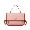 Bolso cuadrado vintage rosa y marrón en cuero sintético granulado con cierre dorado - Rosa
