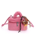 Pink teddy fleece mini tote bag with bear charm and adjustable leather shoulder strap - Pink (With Pendant)