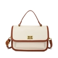 Bolso bandolera retro bicolor en crema y marrón con cierre giratorio dorado - Blanco
