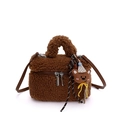 Mini plush crossbody bag in dark brown faux shearling with cute bear charm detail - Brown (With Pendant)