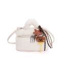 Mini white faux fur handbag with cute bear charm and plush handle for women - White (With Charm)