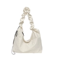 Chic off-white striped canvas crossbody bag with pleated strap and modern crescent design - White
