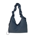 Blue plaid canvas crossbody bag featuring a unique stylish scrunchie shoulder strap - Blue