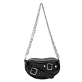 Petit sac bandoulière noir en forme de cœur avec chaîne argentée et détails punk - Noir