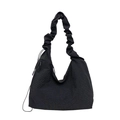 Checkered canvas hobo bag with scrunchie shoulder strap and side drawstring detail - Black