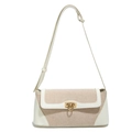 Bolso bandolera chic de cuero beige y lona con elegante hebilla de anillo dorada - Blanco