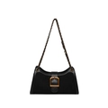 Borsa baguette nera vintage con fibbia dorata e tracolla a catena in metallo - Nero