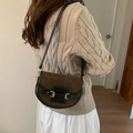 Bolso de montura retro en gamuza marrón y cuero negro con hebillas doradas de mujer - Marrón
