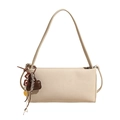 Beige Achseltasche aus Canvas mit braunem Herzanhänger und gelbem Smiley-Gesicht-Tag - Cremeweiß (Ohne Anhänger)