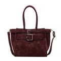 Retro dark red underarm bag in matte suede leather with decorative buckles and crossbody strap - Burgundy