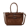 Retro dark brown matte shoulder bag with silver buckles and adjustable crossbody strap - Brown