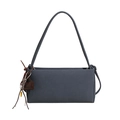 Minimalistische marineblaue Baguette-Tasche aus Strukturstoff mit braunem Anhänger - Blau (Ohne Anhänger)