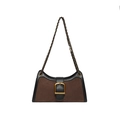 Borsa baguette retrò in pelle scamosciata marrone scuro e pelle nera con fibbia in metallo - Marrone