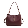 Chic burgundy leather crossbody bag with lychee texture and gold metal buckle - Burgundy