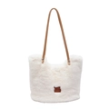 Borsa tote in ecopelliccia bianca con tracolle marroni per l'autunno e l'inverno - Bianco Sporco