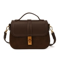 Borsa a tracolla marrone minimalista con texture a contrasto e chiusura a girello oro - Marrone