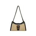 Borsa baguette in pelle scamosciata kaki e nera con dettaglio fibbia dorata - Cachi