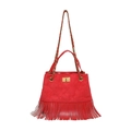 Rote Stepptasche aus Wildleder mit langen Fransen und goldener Gliederkette - Rot