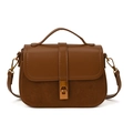 Borsa a mano marrone in similpelle e camoscio con fibbia in bronzo e tracolla fine - Marrone