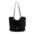 Elegante borsa tote in ecopelliccia nera con manici in pelle e dettagli in metallo - Nero