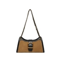 Borsa baguette vintage in pelle scamosciata marrone con fibbia dorata a ferro di cavallo - Marrone