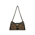 Leopard print baguette shoulder bag with black leather trim and vintage gold buckle - Coffee Leopard