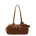 Brown matte suede shoulder bag with dual zipper tassels and cylindrical design - Brown