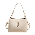 Off-white pebbled leather crossbody bag with golden U-shaped buckle and chain strap - White