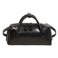 Classica borsa bowling in pelle nera con manici e cerniere in metallo argento - Nero