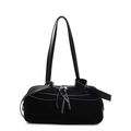 Bolso de hombro bowling negro en gamuza con elegantes borlas de cuero minimalistas - Negro