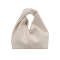 Minimalist cream white knot handbag with pleated matte leather design and cloud shape - White