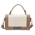 Borsa quadrata intrecciata beige e crema con manico in pelle e chiusura in metallo - Cachi Bianco