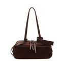 Bolso de hombro minimalista en cuero esmerilado marrón oscuro con borla larga y forma rectangular - Marrón