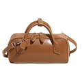 Borsa a mano Boston marrone in pelle sintetica liscia con finiture argento e tracolla - Marrone