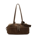 Bolso de hombro en ante marrón oscuro estilo bowling retro con detalles de flecos - Caqui
