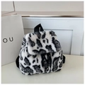 Chic leopard print faux fur backpack with drawstring closure and black straps - White Big Leopard